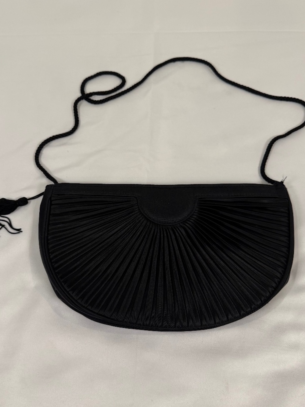 Vintage Black Pleated Satin Evening Bag